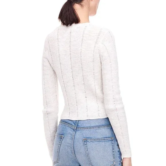 NWOT Rebecca Taylor Chevron Cardigan Large Cream Cotton Blend Sweater - Picture 3 of 7